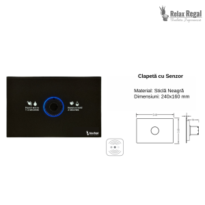 Clapetă cu senzor sticlă neagră Relax Regal cu dimensiuni