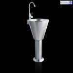 Chiuvetă tip pahar din inox METRONOM MTR-K003, cu picior cilindric și baterie montată lateral.